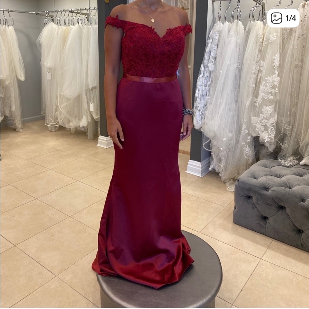 Elegant Off-Shoulder Burgundy Wedding Dress